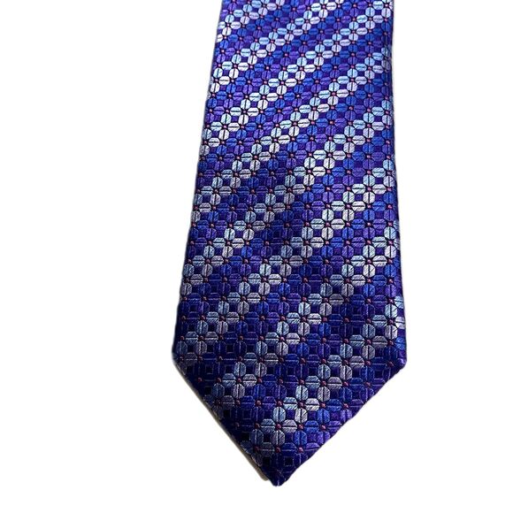 NWT Men's Warehouse 100%‎ Silk Tie Blue Floral Print - Picture 2 of 4